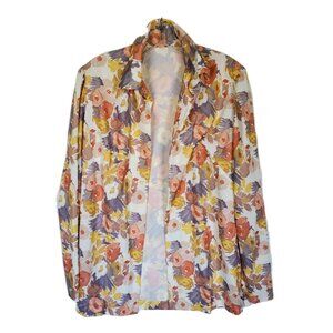 Vintage 1970s Neutral Floral Cardigan Top Size Medium